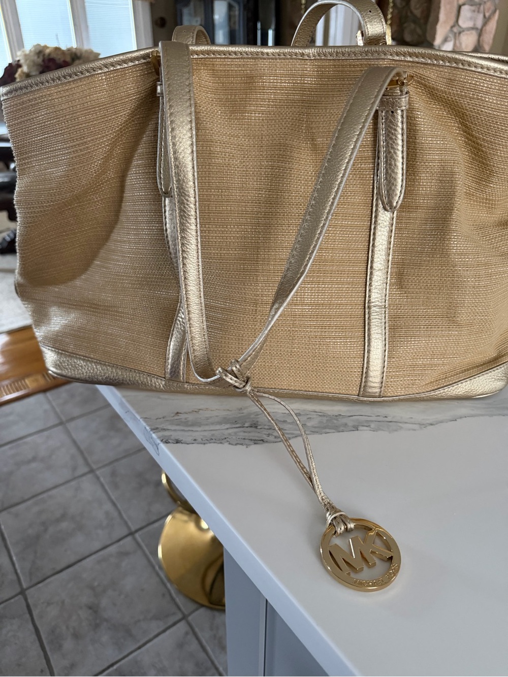 Michael Kors Shimmering Gold Tote with MK Charm